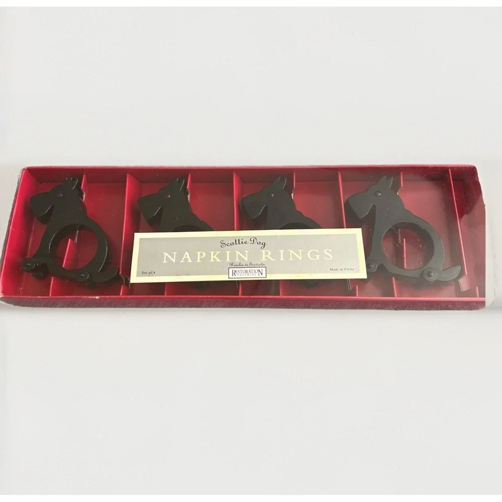 Restoration Hardware Scottie Dog Napkin Rings Set 4 Wheeled Black Original Box